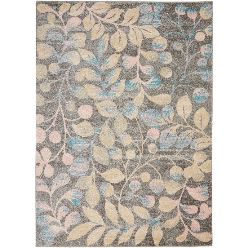 Elegant Grey/Beige Floral Synthetic 5' x 7' Area Rug