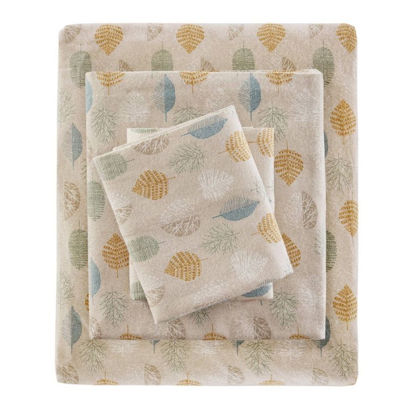 Queen Multi Leaves Cotton Flannel Sheet Set