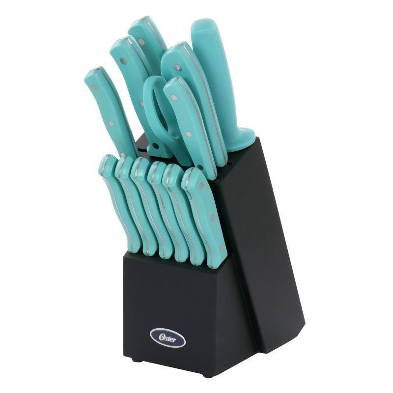 Evansville 14-Piece Light Blue Stainless Steel Cutlery Set with Block