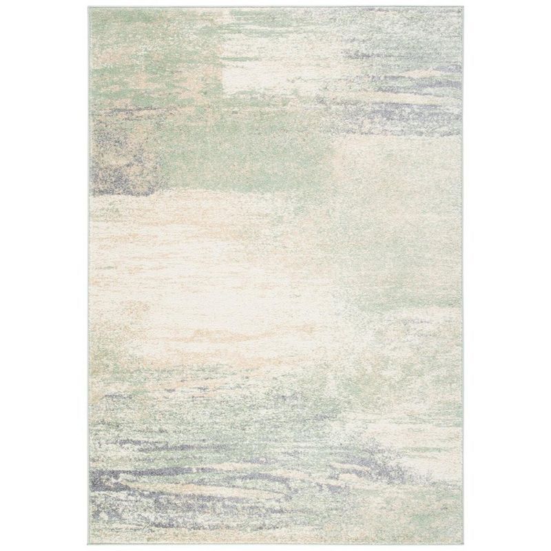 Ivory and Sage Abstract Round Synthetic Area Rug