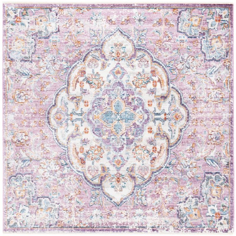 Illusion Cream/Rose Hand-Knotted Square Area Rug, 4' x 4'