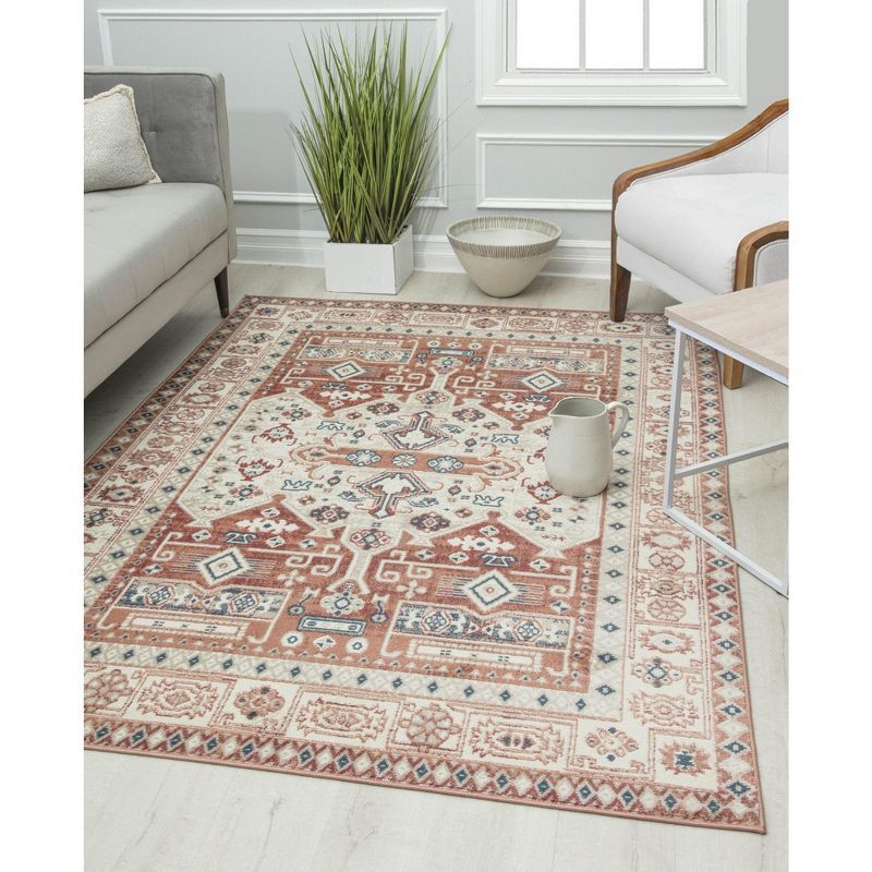 Rectangular Red Stain-Resistant Synthetic Area Rug 2'6 x 4'