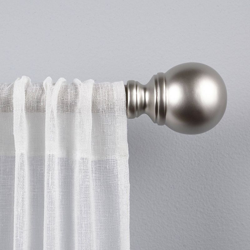 Matte Silver Adjustable Iron Curtain Rod with Sphere Finials