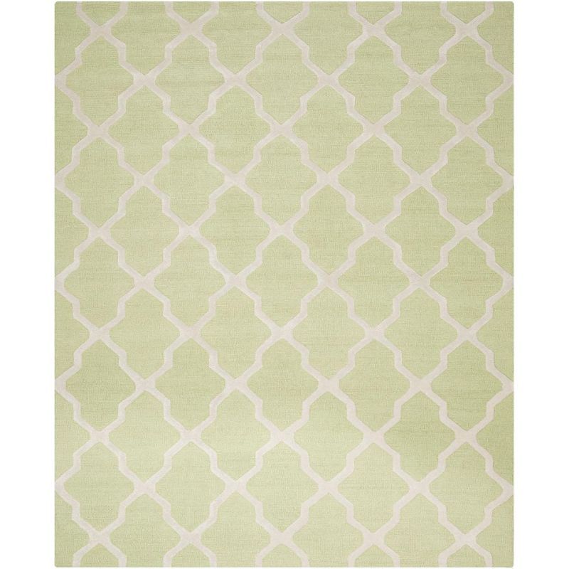 Light Green and Ivory Hand-Tufted Wool Area Rug