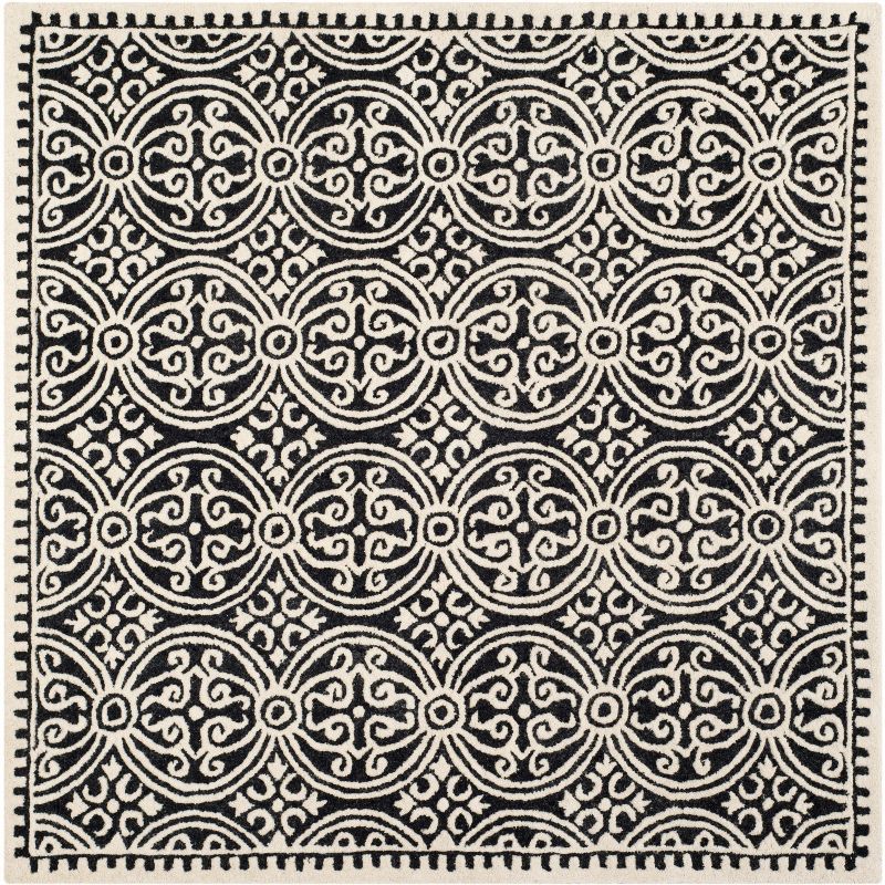 Elegant Black Square Hand-Tufted Wool Area Rug - 6' x 6'