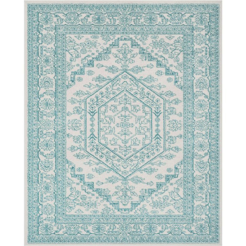 Ivory and Teal Synthetic Rectangular 8' x 10' Area Rug