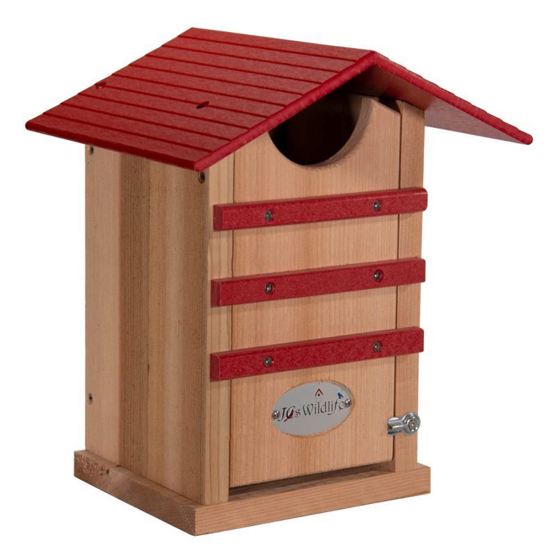 Cardinal Red Cedar Screech Owl Nesting Box with Poly Lumber Roof