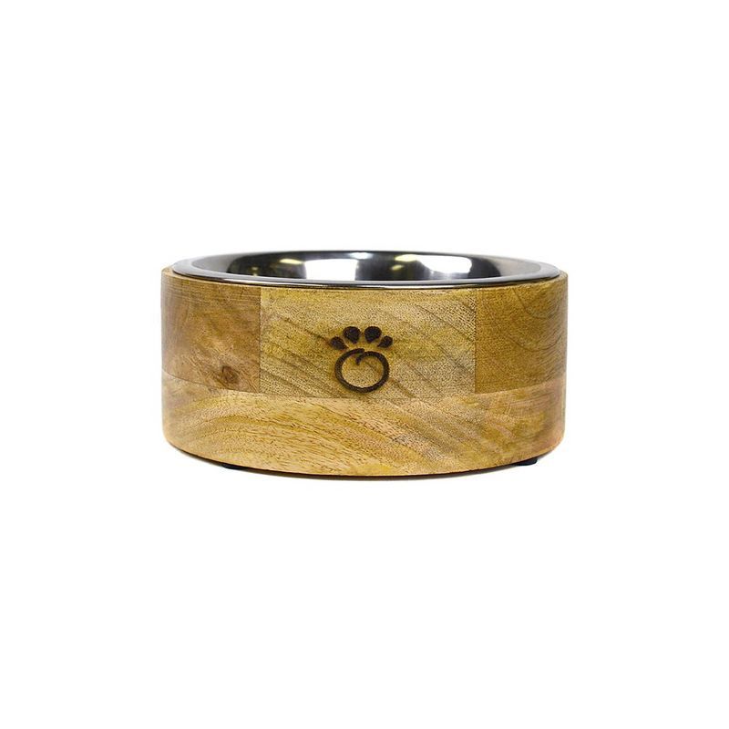 Small Mango Wood Elevated Dog Bowl with Stainless Steel Insert