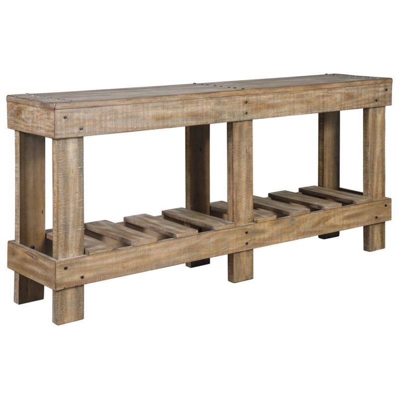 Transitional Light Brown Solid Wood Sofa Table with Open-Slat Storage