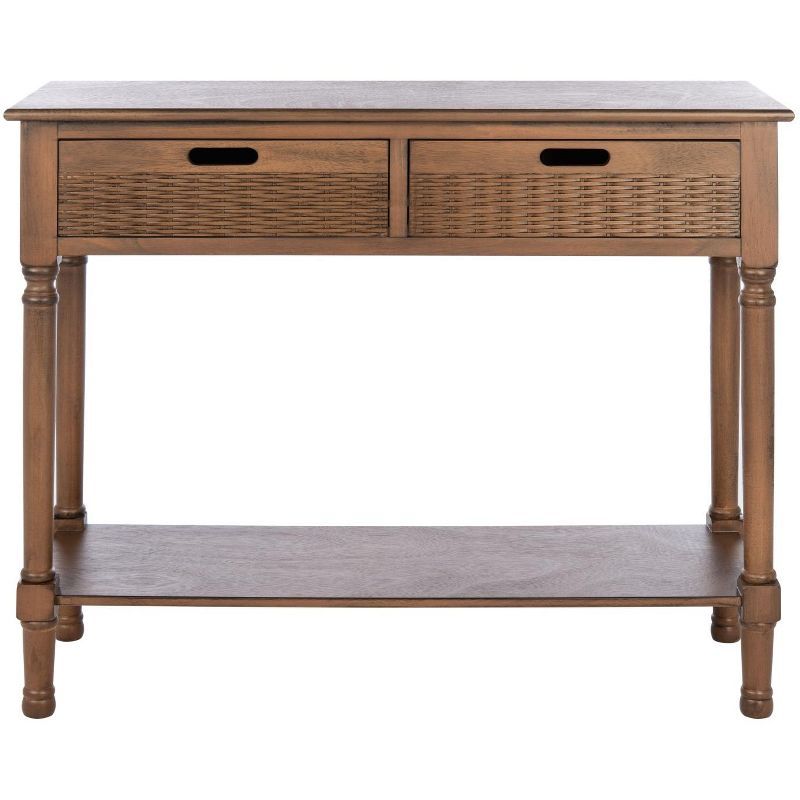Landers Brown Pine 2-Drawer Console Table with Storage