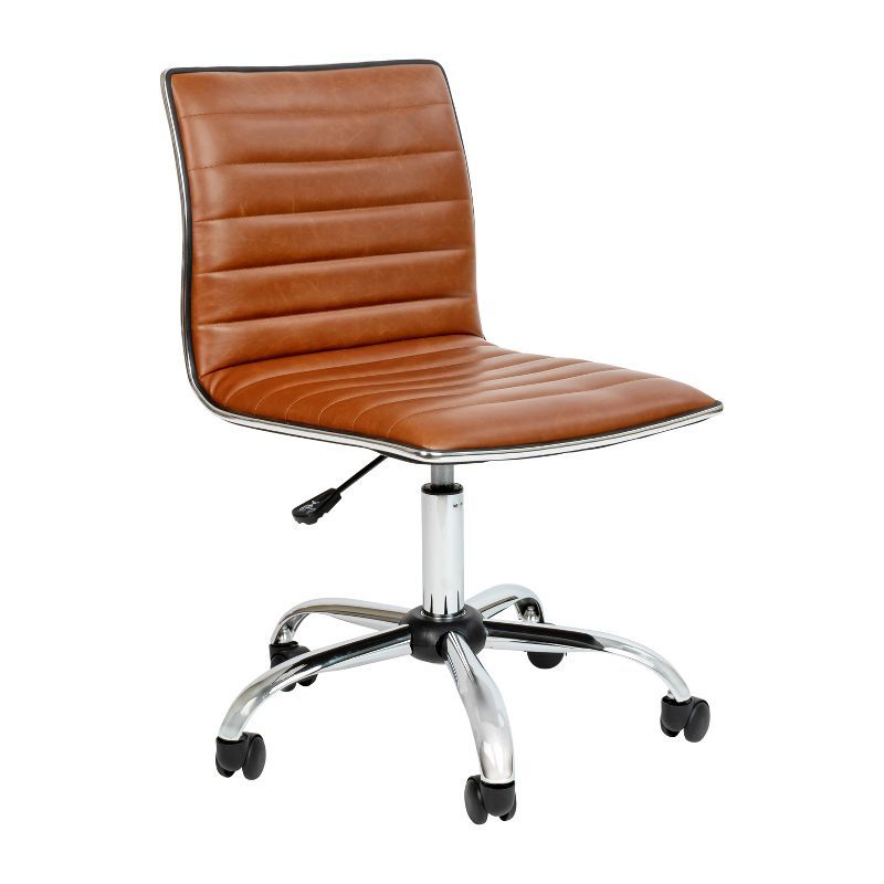 Brown Vinyl Low Back Armless Task Chair with Chrome Frame