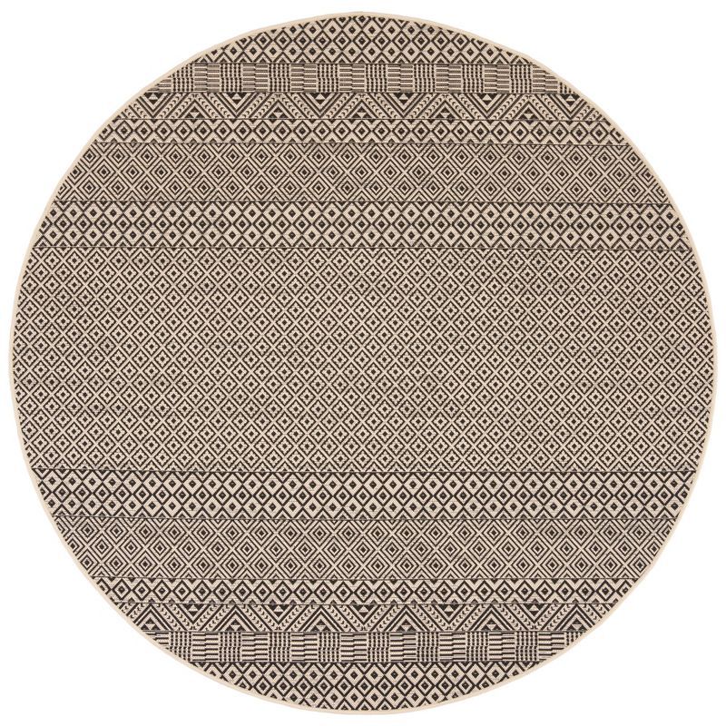 Naomi Aztec Non-slip Round Black and Beige Indoor/Outdoor Rug