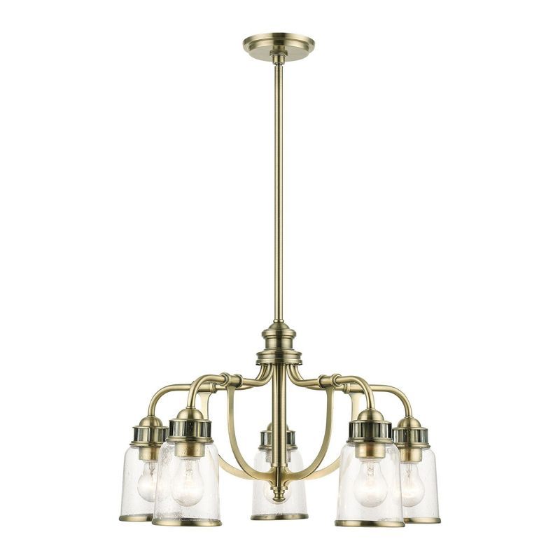 Antique Brass 5-Light Chandelier with Clear Seeded Glass