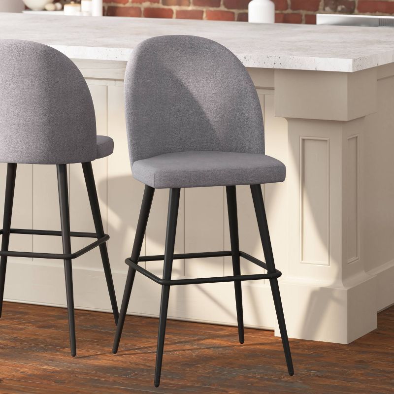 Gray Faux Leather and Metal Bar Stools, Set of 2