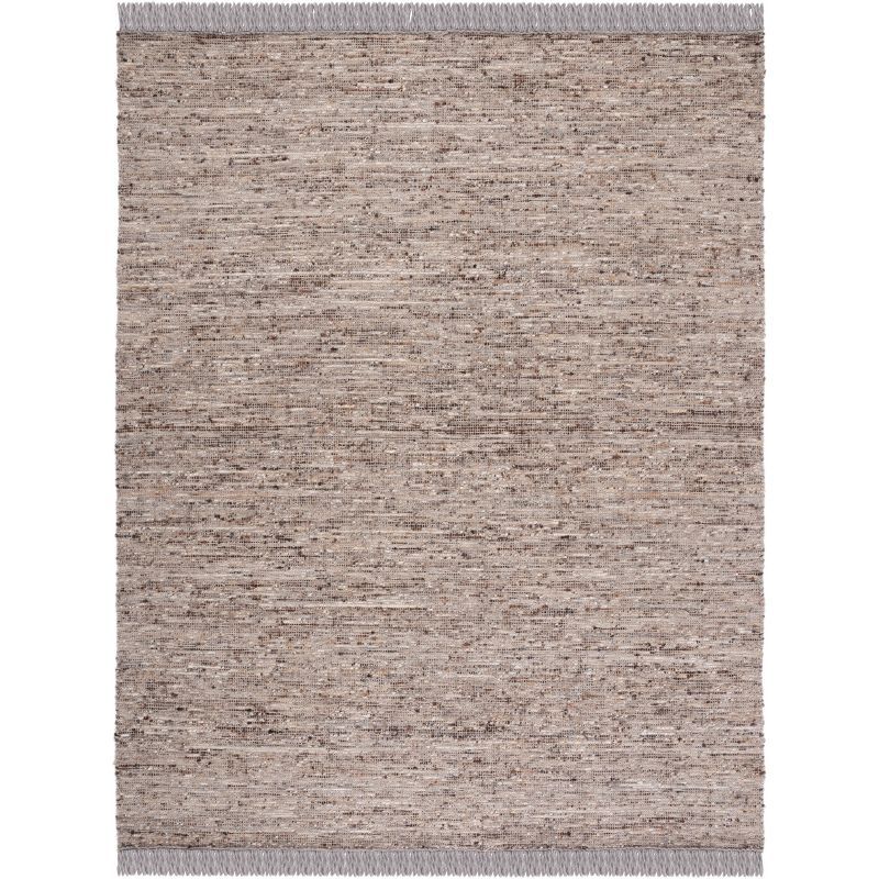 Handmade Ivory and Brown Wool Cotton Area Rug