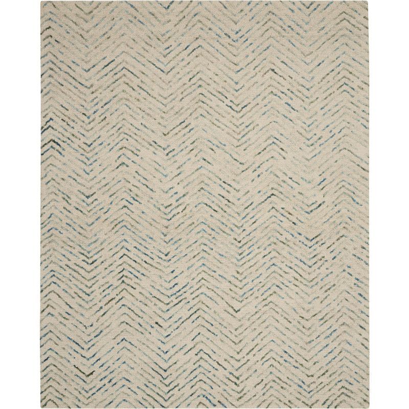 Ivory and Green Hand-Tufted Wool Chevron 8' x 12' Area Rug