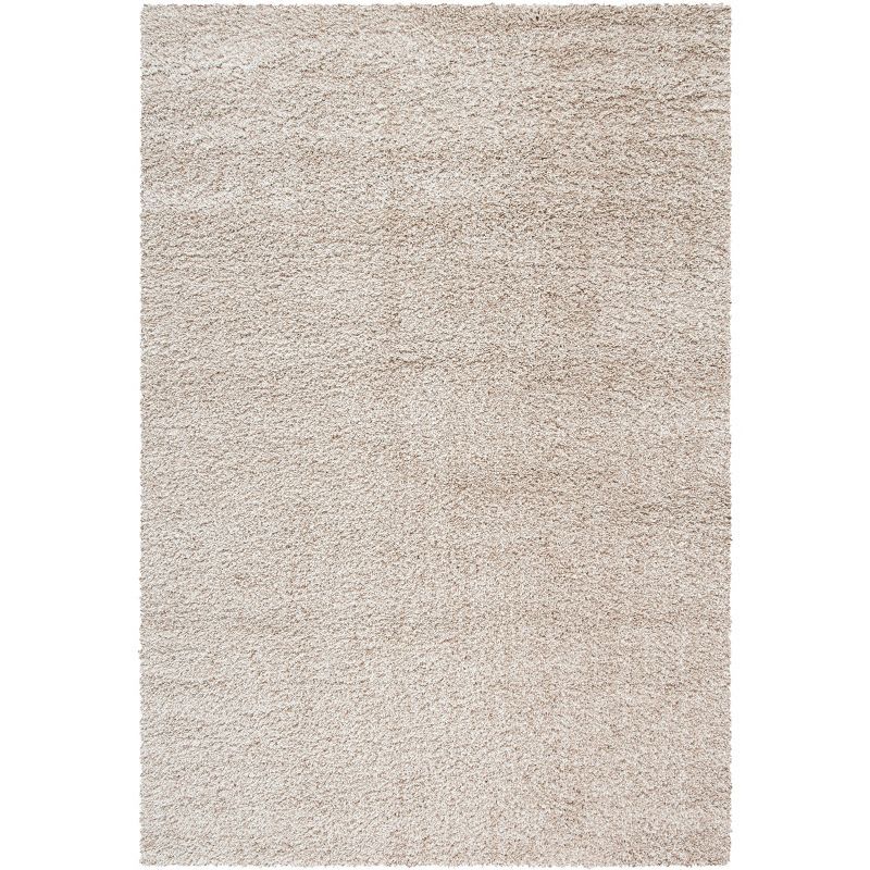 Beige Round Tufted Shag Synthetic Area Rug