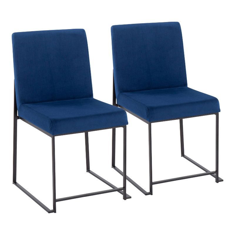 Fuji Contemporary High-Back Side Chair in Blue Velvet and Black Steel