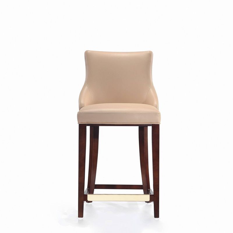 Tan Leatherette Upholstered Counter Height Barstool with Beechwood Frame