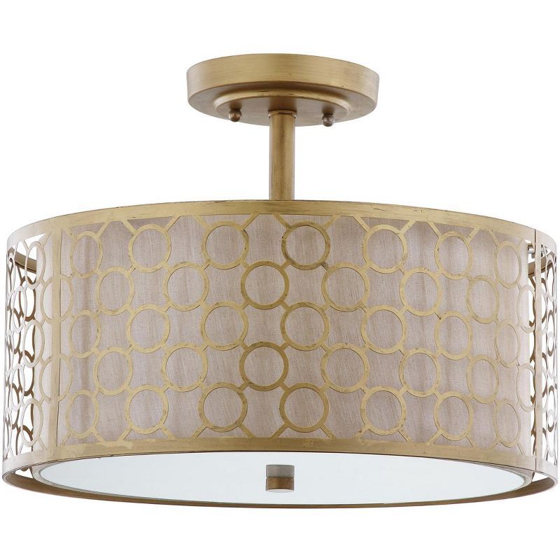 Elegante Antique Gold Drum Ceiling Light with Cream Fabric Shade