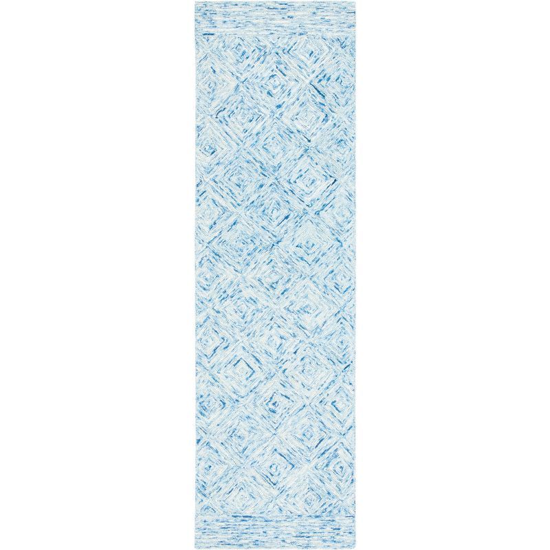 Hand-Tufted Silk Road Inspired Blue Wool Runner Rug - 2'3" x 8'