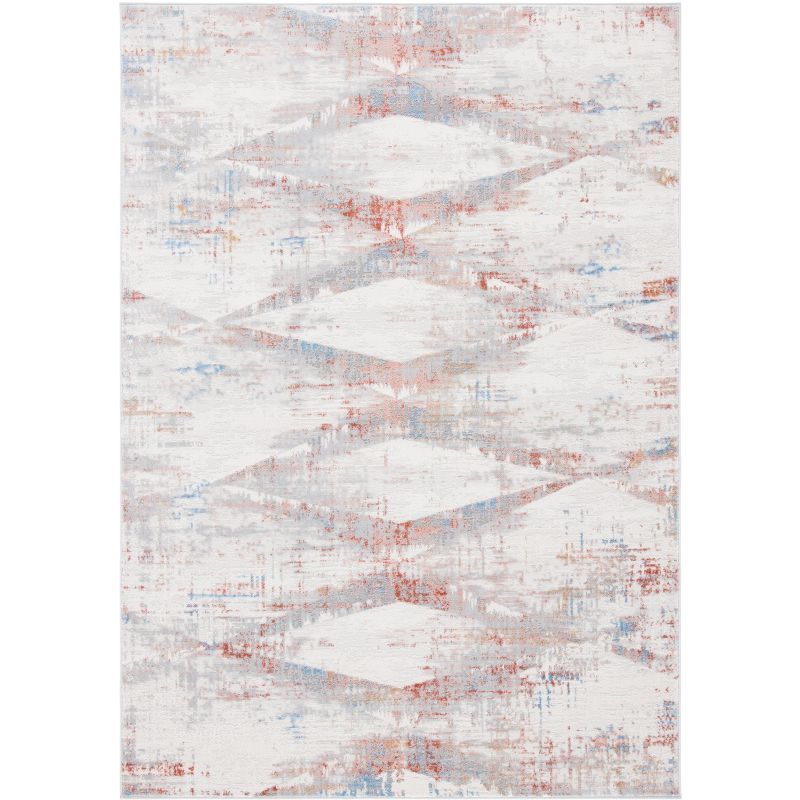 Ivory and Rust Rectangular Synthetic Area Rug