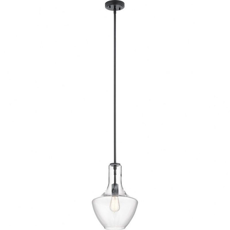 Everly 15.25" Transitional Black Pendant Light with Clear Glass Shade