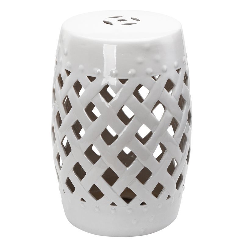 Elegant White Ceramic Lattice Garden Stool 13" x 18"