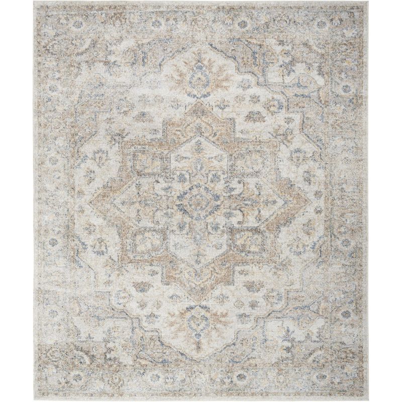 Silver Grey Floral Synthetic Rectangular 8' x 10' Washable Rug