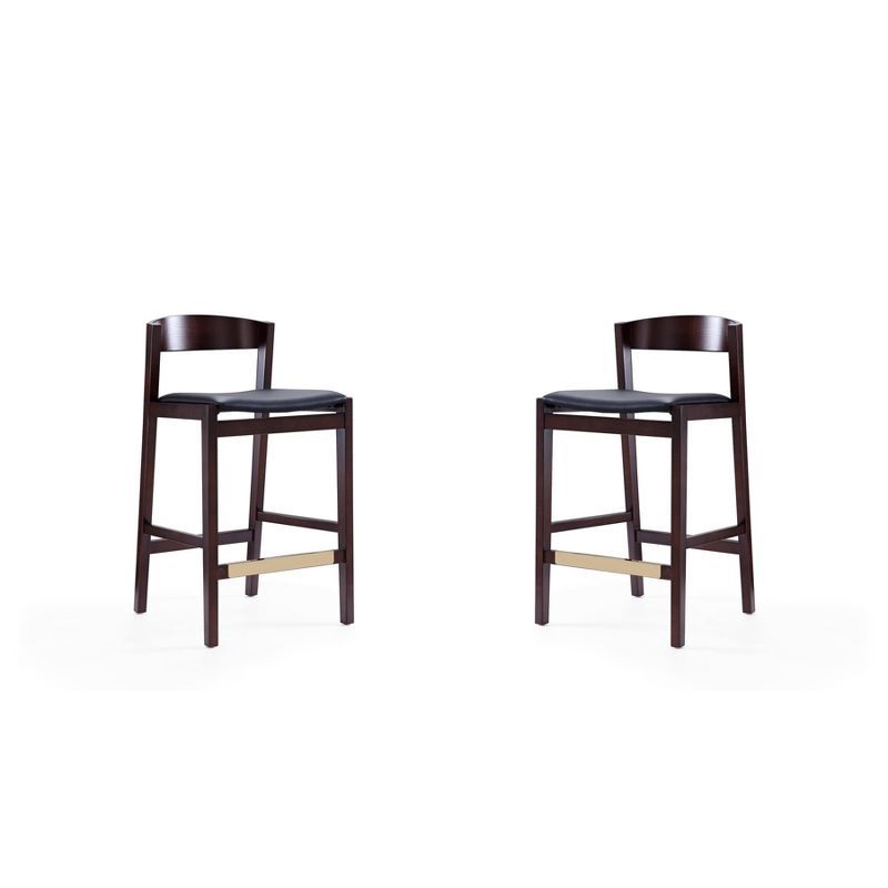 Manhattan Comfort Klismos 20" Black Leather Beech Wood Barstools - Set of 2