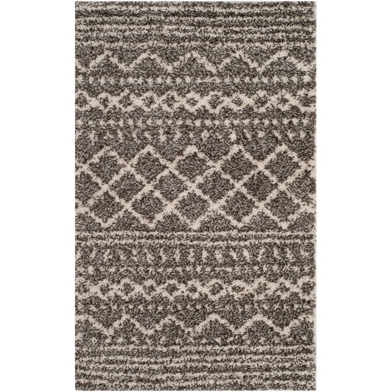 Luxurious Brown Ivory Hand-Knotted Shag Area Rug 3' x 5'