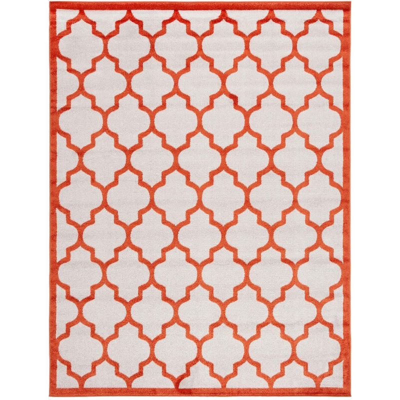 Beige and Orange Geometric Pattern 8' x 10' Area Rug