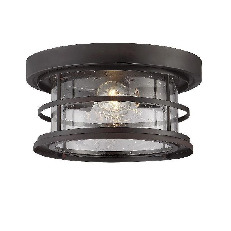 English Bronze 2-Light Indoor/Outdoor Flush Mount with Seeded Glass