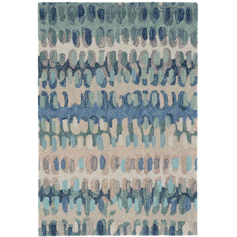 Handmade Blue and Beige Wool Abstract Runner Rug 2.5 x 8