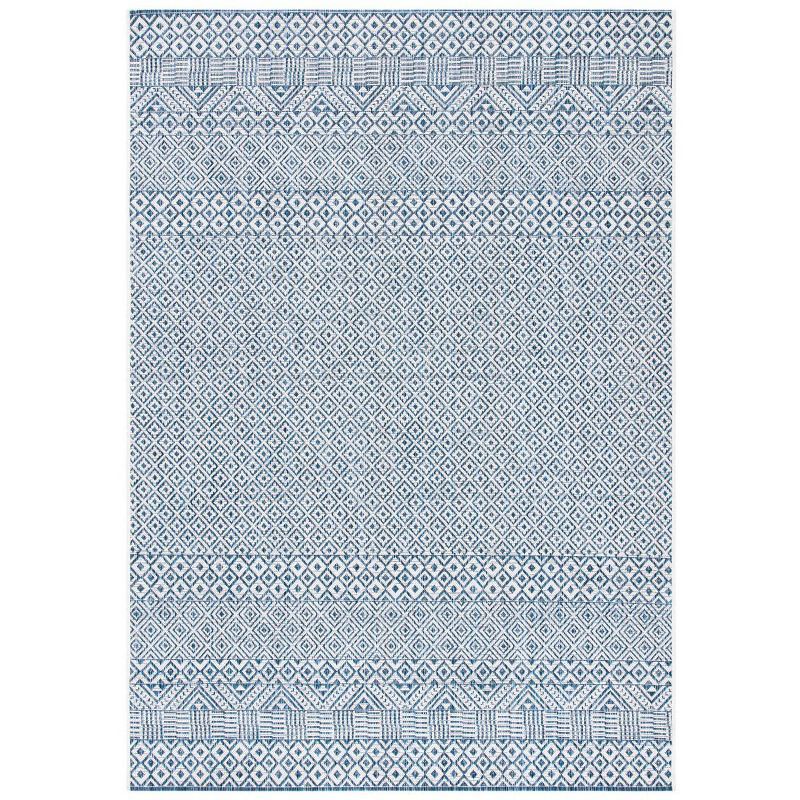 Blue and Navy Geometric Flat Woven Indoor/Outdoor Rug