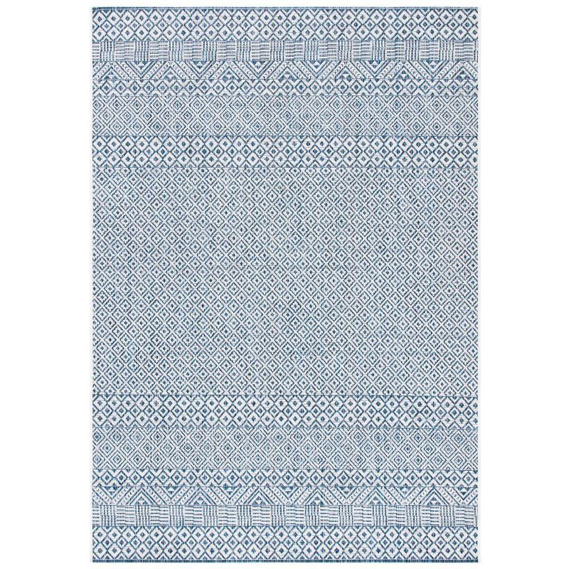 Blue Rectangular Flat Woven Synthetic Indoor/Outdoor Rug