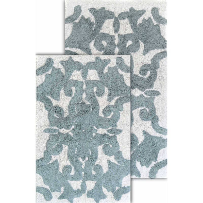 Elegant Iron Gate Dual-Tone Scroll Bath Rug Set in Gray