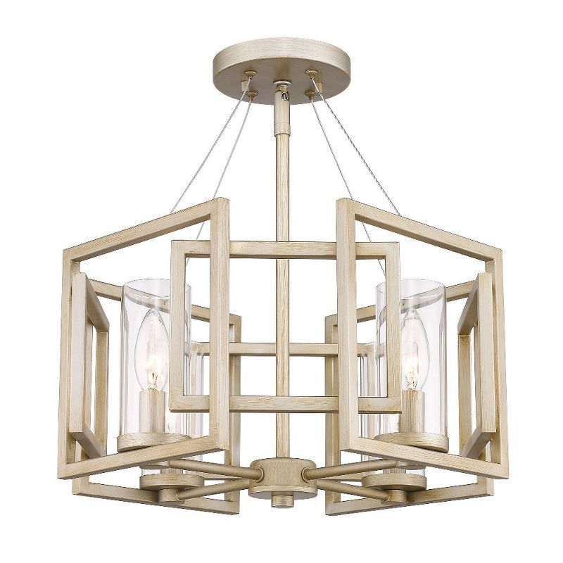 White Gold Geometric Glass Semi-Flush Mount Light