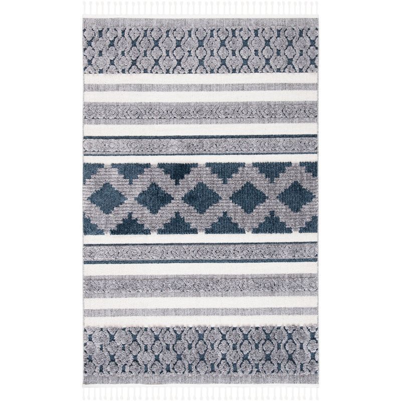 Marrakesh Blue and Ivory Hand-Knotted Synthetic Area Rug