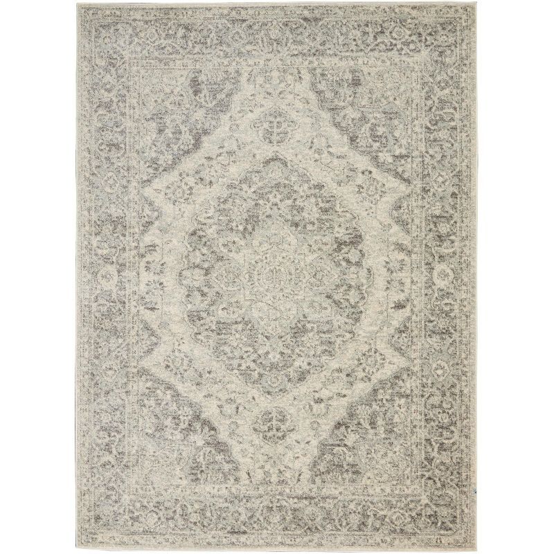 Ivory and Grey Synthetic Rectangular 4' x 6' Area Rug