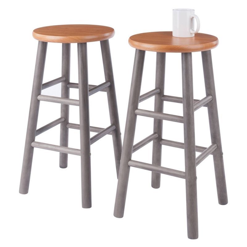 24" Gray and Teak Backless Wood Counter Stools Set