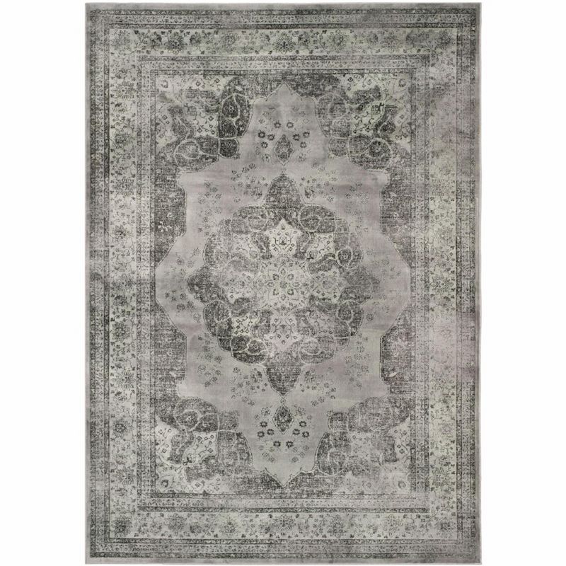 Gray Round Wool and Viscose Area Rug