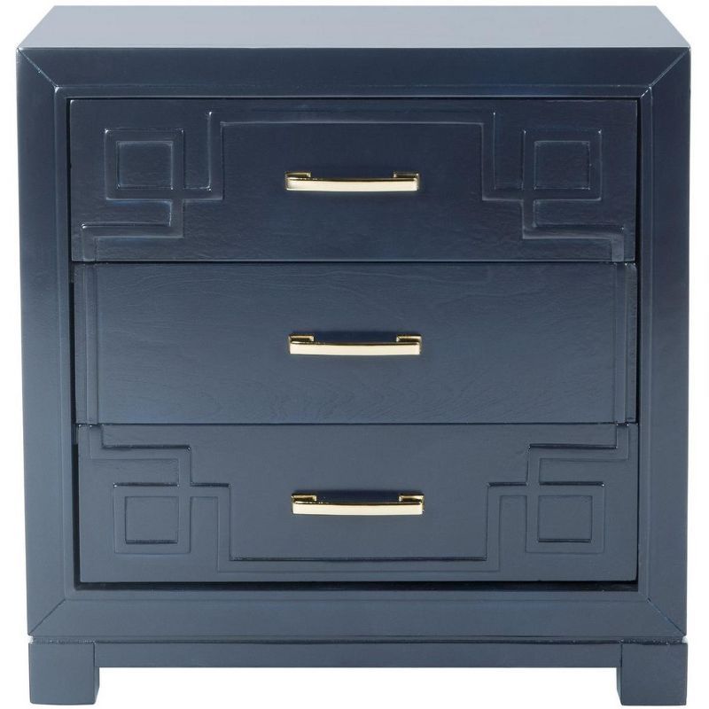 Transitional Black 3-Drawer Nightstand with Greek Key Design