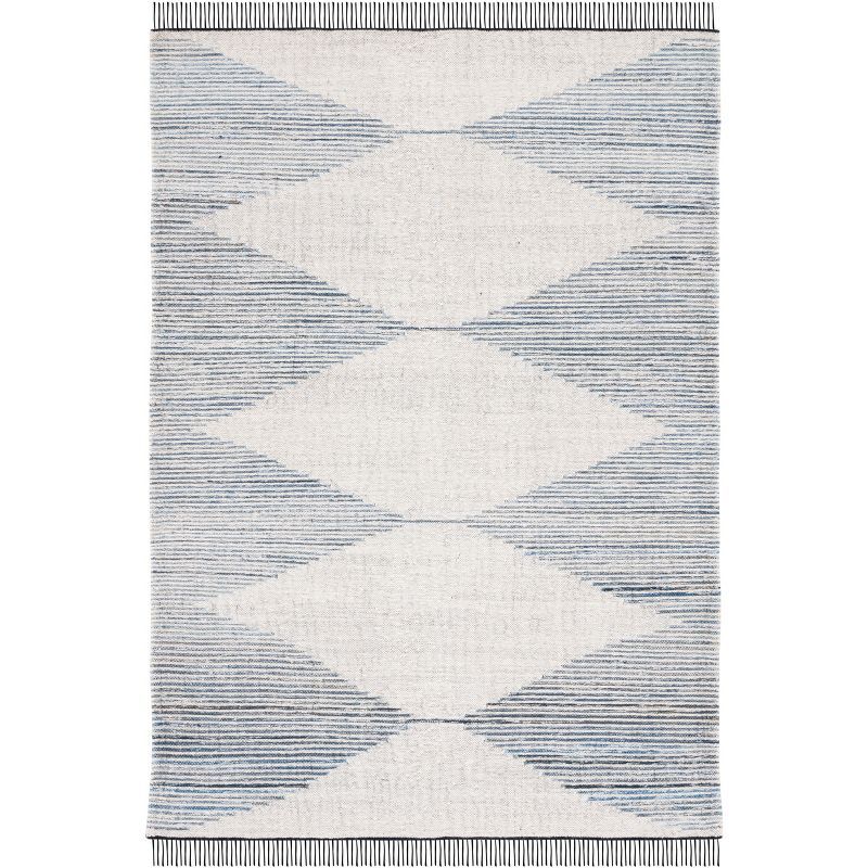 Handmade Blue and Ivory Wool Cotton Flat Weave Area Rug, 8' x 10'