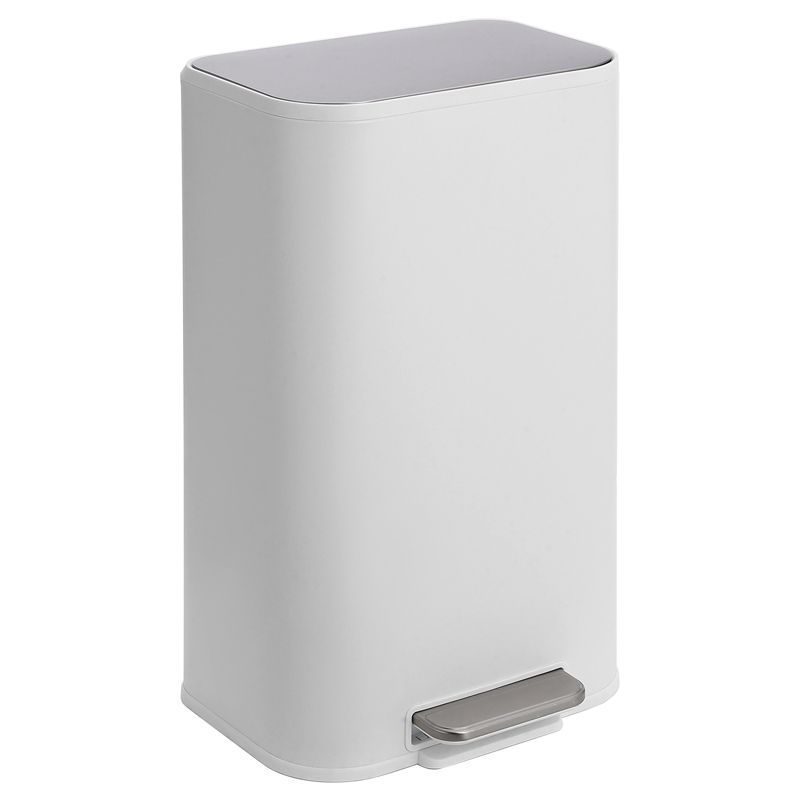 White 8 Gallon Stainless Steel Rectangular Pedal Trash Can