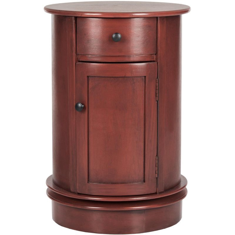 Transitional 18'' Red Wood and Metal Round Table with Storage