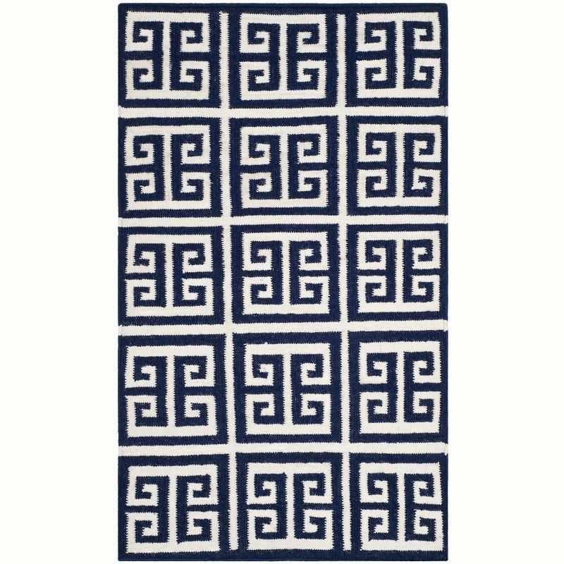 Handwoven Navy/Ivory Geometric Wool 2'6" x 4' Area Rug