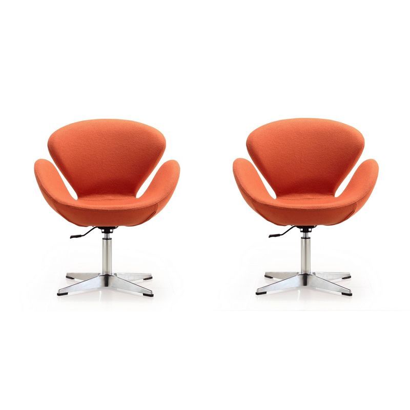 Set of 2 Orange Wool Swivel Accent Chairs with Chrome Base