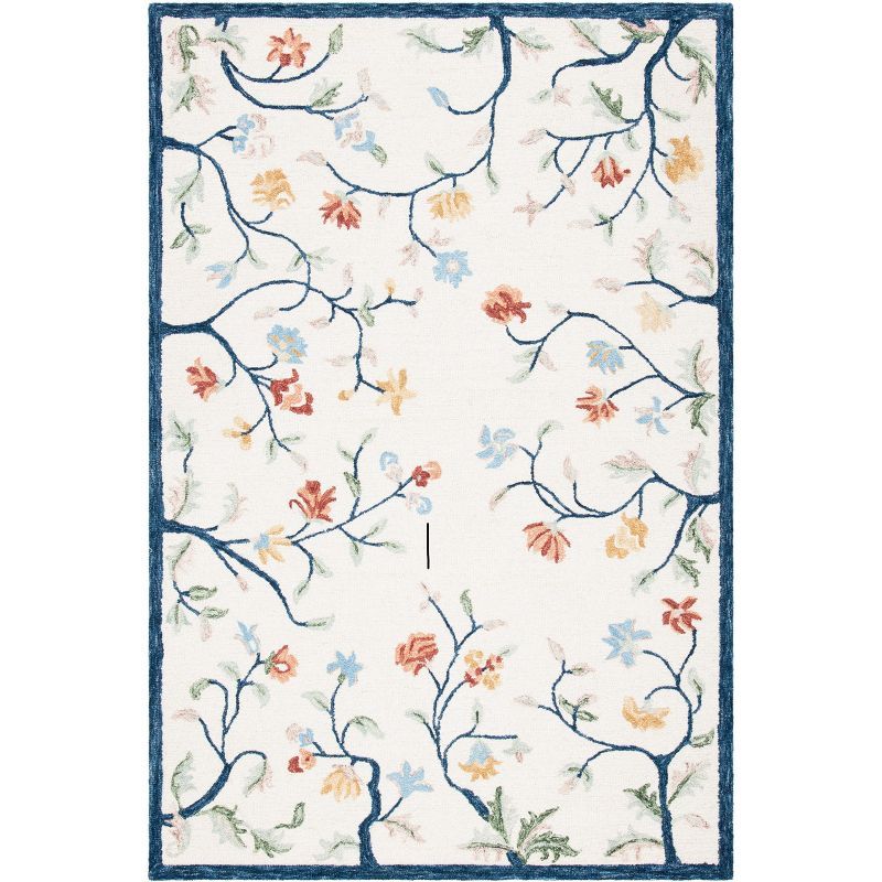 Ivory and Blue Hand-Tufted Wool Floral 8' x 10' Area Rug