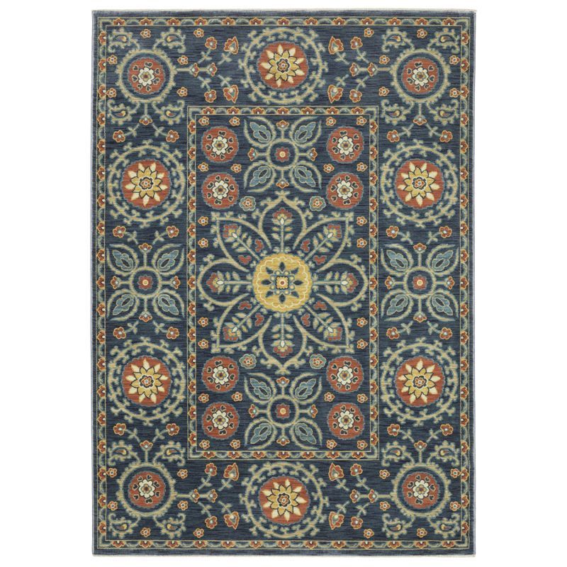 Francesca Blue and Rust Synthetic Rectangular Area Rug 3'3" x 5'